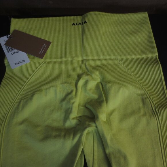 ALALA WOMEN'S CHARTREUSE SEAMLESS TEXTURED LEGGING PANT - LARGE - Picture 5 of 6